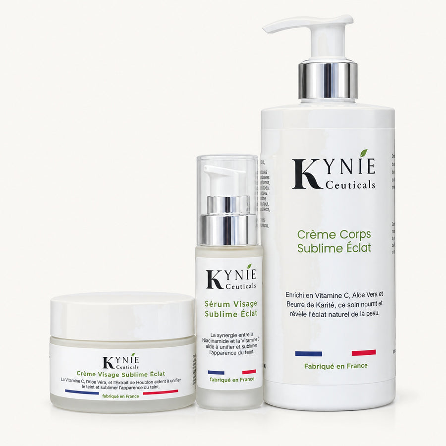Trio Visage & Corps Sublime Éclat Kynie Ceuticals : sérum, crème visage et crème corps