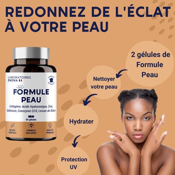 Formule Peau - Collagene Marin, Acide Hyaluronique, Coenzyme Q10, Zinc Selenium Levure de Biere - Antioxydant, Hydratation, Imperfection