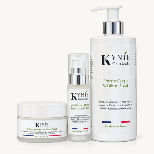 Trio Visage & Corps Sublime Éclat Kynie Ceuticals : sérum, crème visage et crème corps