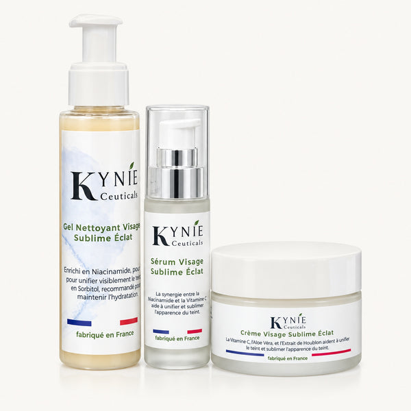 Trio Visage Sublime Éclat Kynie Ceuticals : gel nettoyant, sérum et crème visage